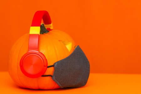 Side view Happy Halloween decorations festival and music concept background.Mix variety candle items...