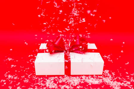 christmas gift, box, xmas background, abstract imitation snowfall winter.New year concept.Studio...