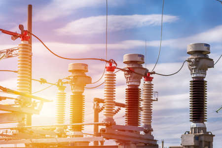 High voltage power transformer,generator electric in substation.general view to high-voltage...