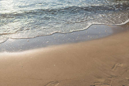 Soft wave of the sea on the sandy evening beach.Soft focus,blurred image.Copy space.