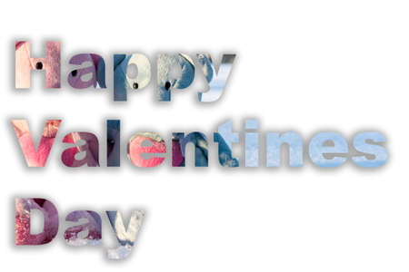 inscription Happy Valentines Day on a white background.Inside the letters two bears holding red heart.Valentine's day concept.February 14.の写真素材