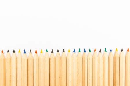 Colour pencils isolated on white background.closeup.Colored pencils background. Color pencils on white background.Copy space.の写真素材