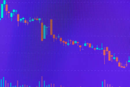 Abstract finance crisis curve purple,veri peri color background.Investment, marketing concept.Blurred background.Crisis business finance curve stock concept.の写真素材