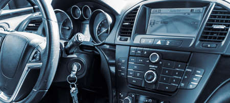 Driver's seat of the car.interior car. open car doors.Close up.Banner,advertisement.