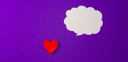 White cloud red heart for Valentine's day concept.Place for your text. Purple,veri peri background.Copy space.Banner.の写真素材