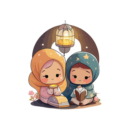 ramadan background cartoon vector kidsのイラスト素材