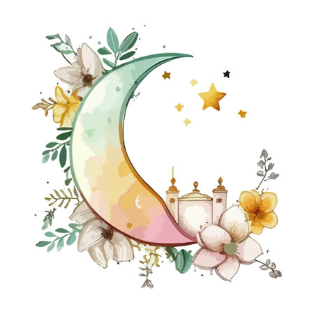 ramadan water color cartoon design ILLUSTRATIONのイラスト素材