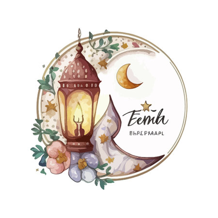 ramadan water color cartoon design ILLUSTRATIONのイラスト素材