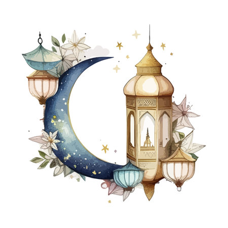 ramadan water color cartoon design ILLUSTRATIONのイラスト素材