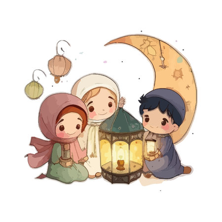 ramadan water color cartoon design ILLUSTRATIONの写真素材