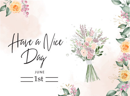 national Have a nice day quote water color floralのイラスト素材