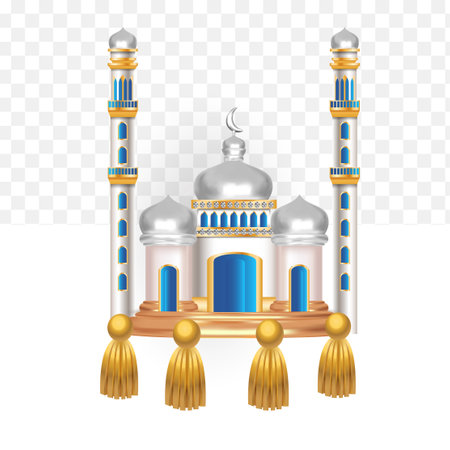 Muslim mosque isolated 3d facade on white background. realistic with shadows architecture object. Vector cartoon design. Beautiful muslim temple icon illustration. Eastern cultural landmarkのイラスト素材