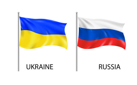 Russia's war with Ukraine. The Russian - Ukrainian conflict. Flags of Russia and Ukraine VECTOR illustrationのイラスト素材
