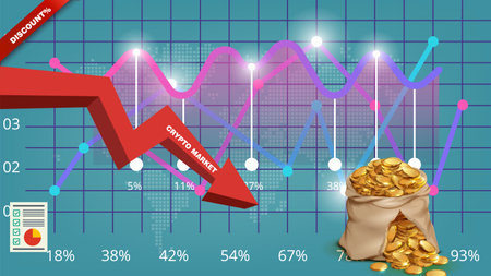 application cryptocurrency wallet. A man analyzes the price chartのイラスト素材
