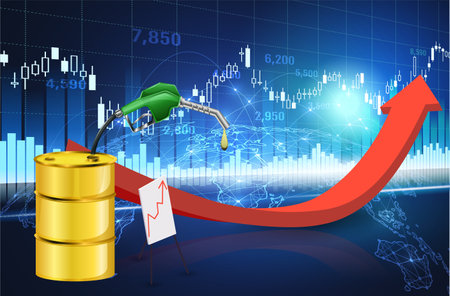 stock brent barrel growth rise in oil stock prices fluctuations chart info graphicのイラスト素材