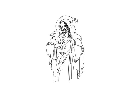 line art jesus hold sheep half bodyのイラスト素材