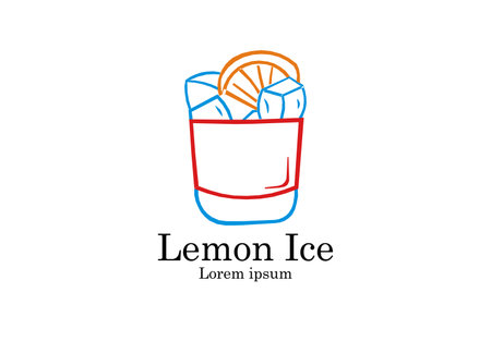 lemon and ice in transparent glass drink logoのイラスト素材
