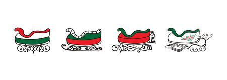 santa sleigh design set bundle vector illustration
