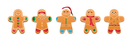 cute doodle gingerbread bundle decoration for christmas and new yearのイラスト素材