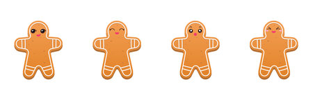 set doodle cartoon gingerbread cookieのイラスト素材