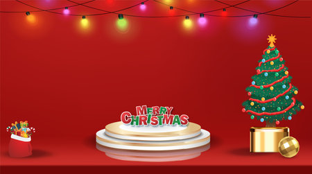 podium stage banner merry christmasのイラスト素材