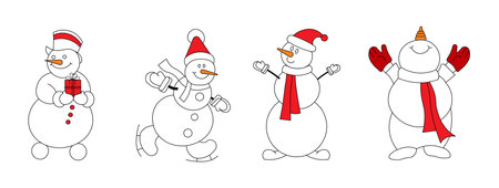 set doodle snow man for christmasのイラスト素材
