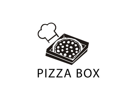 slice pizza box with cooking chef hat sign logoのイラスト素材