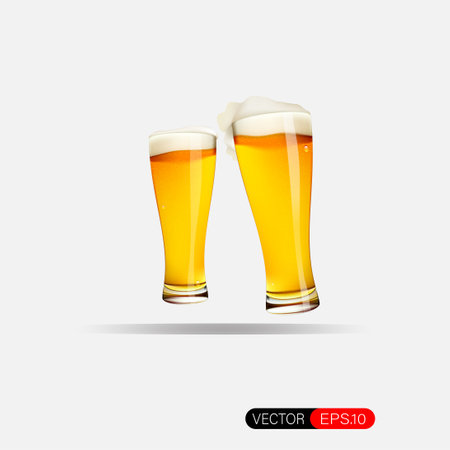 Two glasses of beer on a white background. Vector illustration for your designのイラスト素材