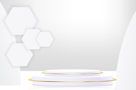 Abstract Architecture Background. 3d Illustration of White Circular Building. Modern Geometric Wallpaper. Futuristic Technology Designのイラスト素材