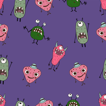 seamless monster printable for fabricのイラスト素材