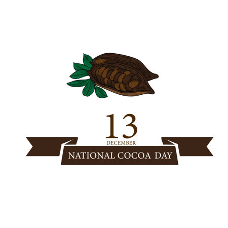 Chocolate day hand lettering with doodles cocoa beans isolated on white background or badges, banner,label stamp print, cardのイラスト素材