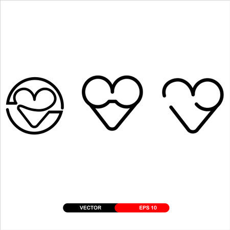 Heart icon set. Outline shape love sign isolated on a backgroundのイラスト素材