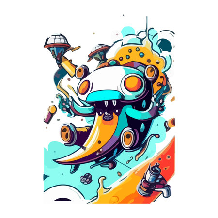 DOODLE HIP HOP UNKNOWN ALIEN VECTOR T SHIRT PRINT ON DEMANDのイラスト素材