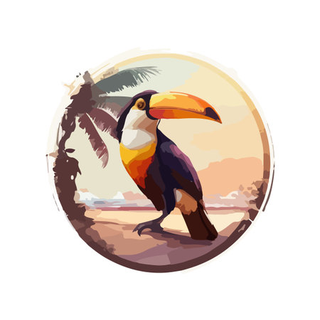 Hand drawn art print with Exotic tropical toucan T SHIRT DESIGN VECTOR ARTのイラスト素材