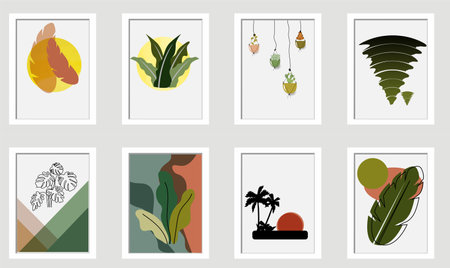 botanical flower and leave abstractのイラスト素材