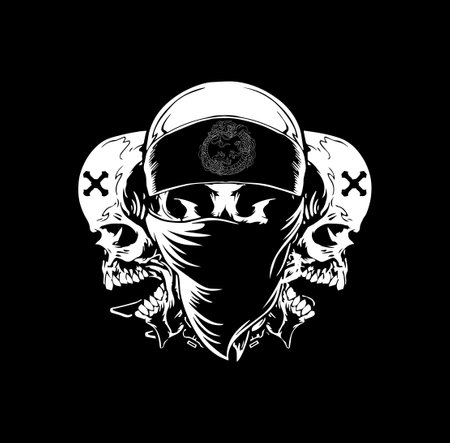 scream Vintage retro skull head with dagger for tattoo or military logo templateのイラスト素材