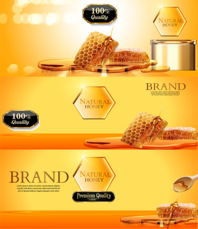 SET OF BANNER STICKER PRODUCT HONEY VECTORのイラスト素材