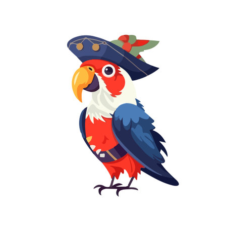 Cute parrot mascot vector cartoon style wear pirate hat logo designのイラスト素材