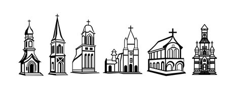 detail silhouette Church set vector illustration christianity religionのイラスト素材