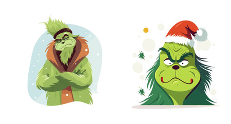 Grinch sticker With Ornament Christmas vector illustrationのイラスト素材