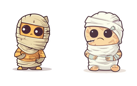 cute mummy sticker Halloween character flat vector illustrationのイラスト素材