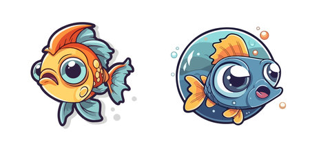 cartoon fish for t shirt kid print template and sticker fish vector setのイラスト素材