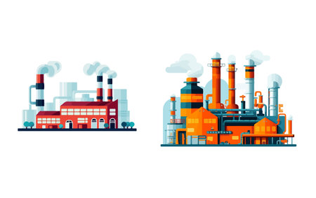 factory pollution flat vector illustration set different styleのイラスト素材