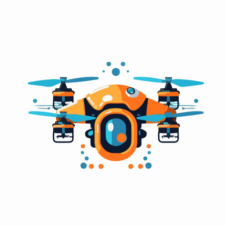 Remote aerial drone copter with a camera taking photography or video recording flat vectorのイラスト素材