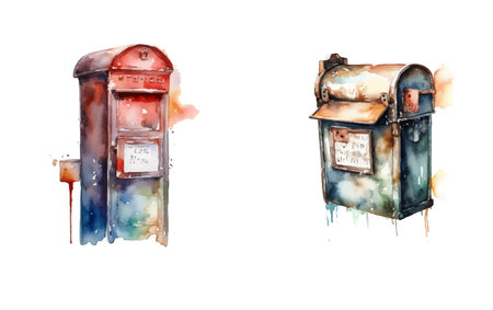 watercolor vintage abandoned mailbox vector artのイラスト素材