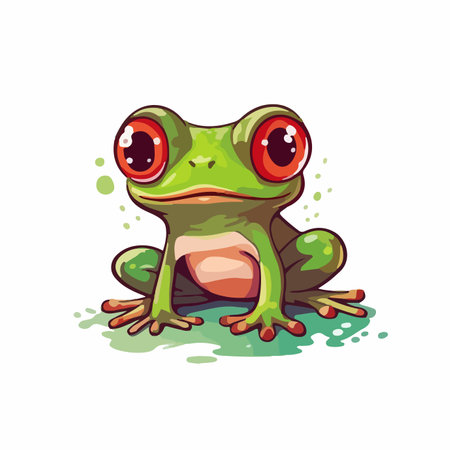 Red eye green frog amphibious Front view vector cartoonのイラスト素材