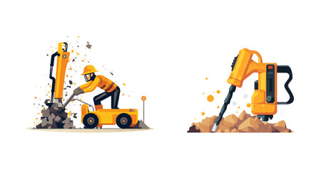 road worker jackhammer flat vector illustrationのイラスト素材