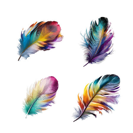 Fluffy Twirled quill feathers different style ornament vectorのイラスト素材