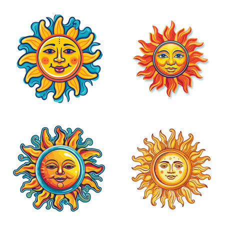 vibrant sun cartoon clip art set vector sticker printのイラスト素材