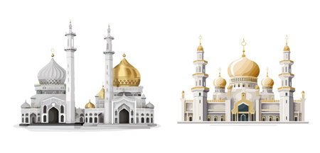 islamic mosque building cartoon vector element set illustrationのイラスト素材